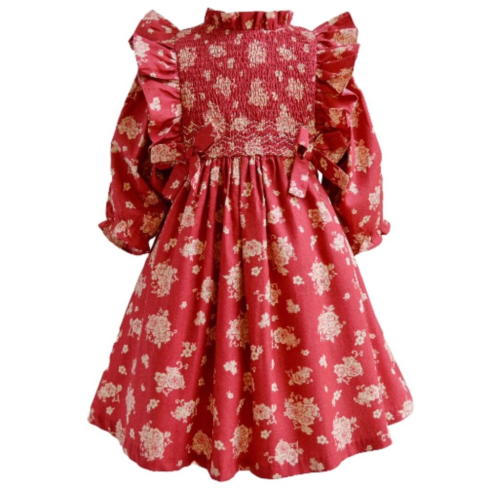 Bonnie Jean Girls 3M-6X Red Toile Smocked Pinafore Ruffle Dress
